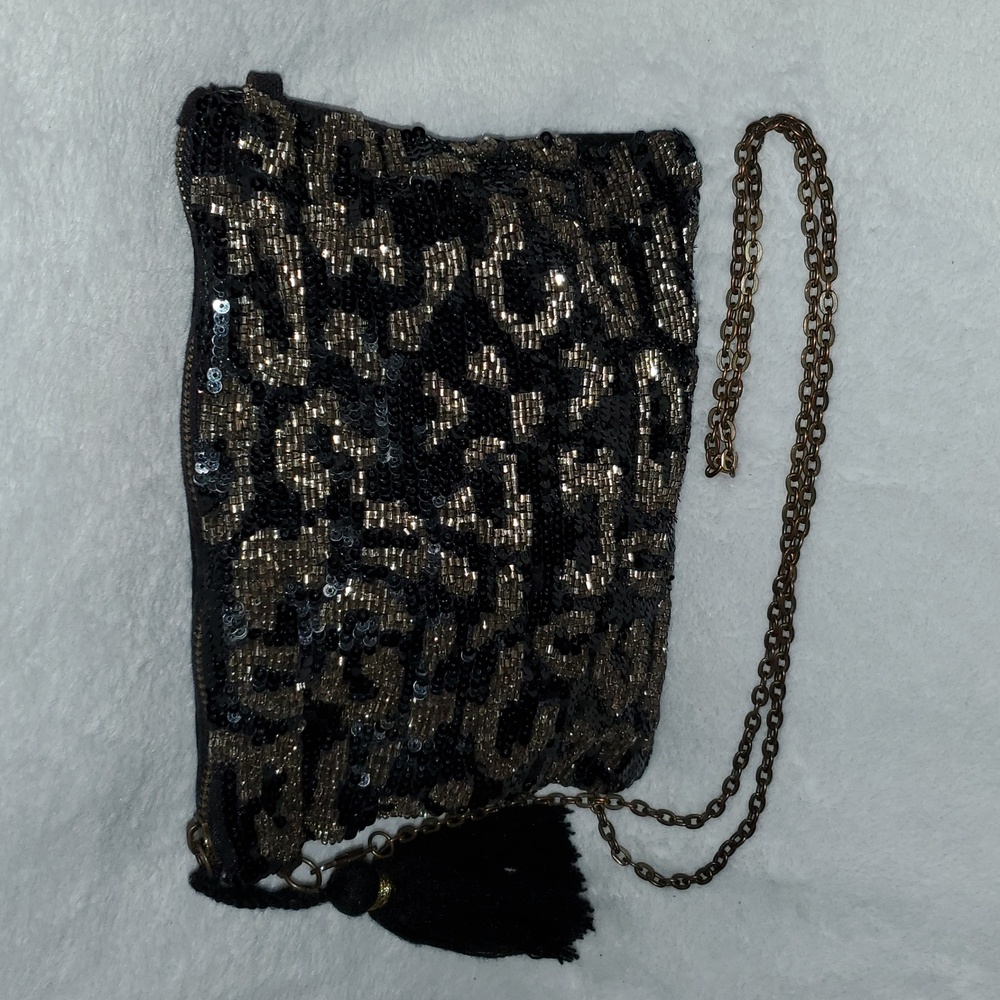 World Market Beaded Sequin Leopard Print Crossbody Bag Clutch